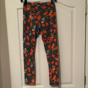 LuLaRoe Women's Bambie and Thumper Leggings - Blue and Orange Floral